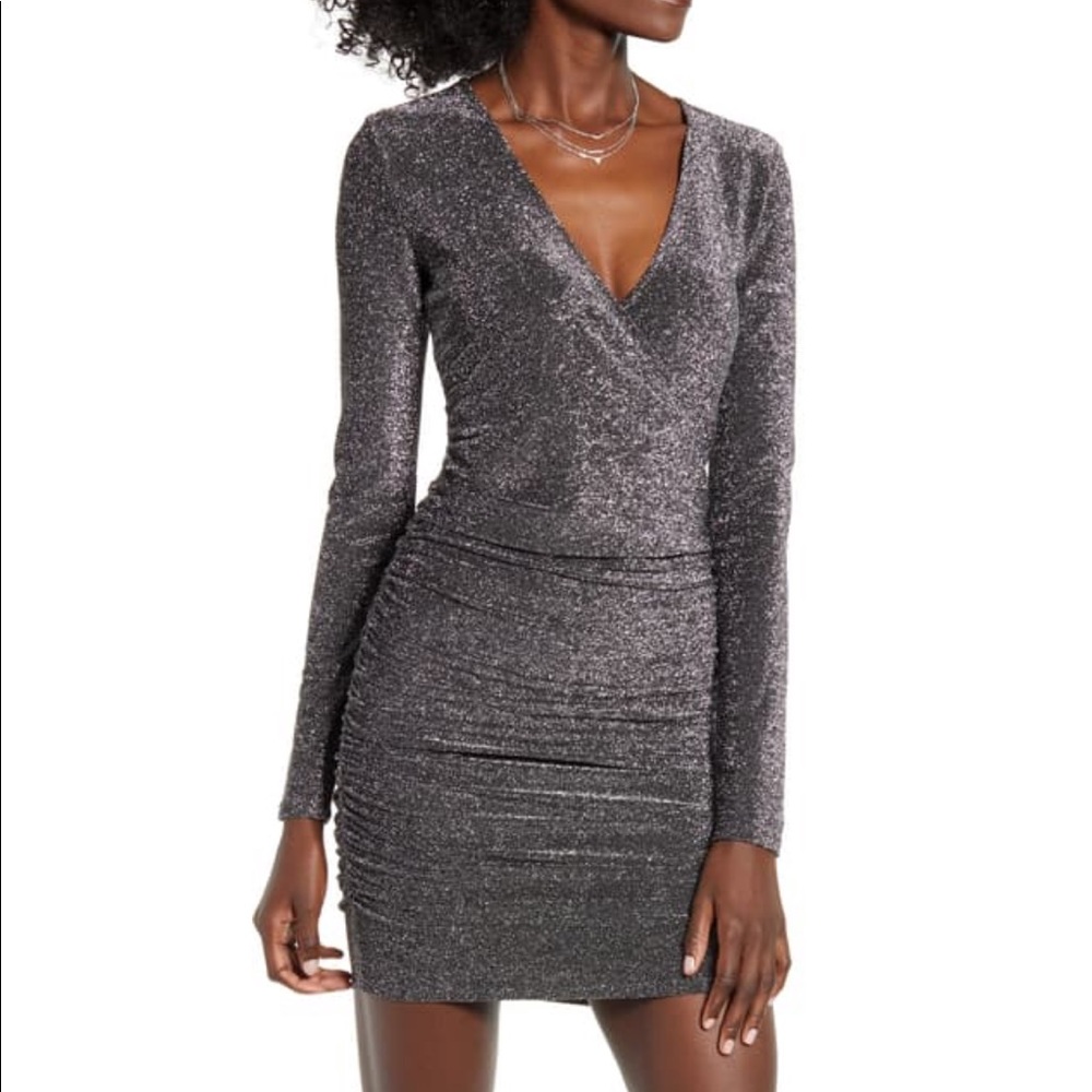 Keith metallic long sleeve wrap dress